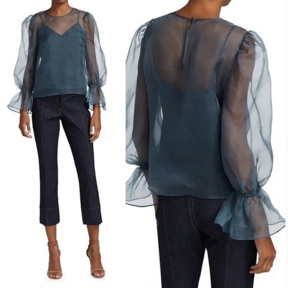 CINQ A SEPT | Mae Puff-Sleeve Tulle Silk Organza Blouse